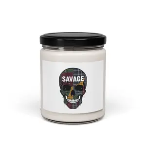 Savage Skull Soy Candle, 9oz | Grunge Plaid Patchwork, 90s Punk Aesthetic