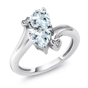 925 Sterling Silver Double Heart Promise Ring for Women | 6MM Gemstone Birthstone with 1.5MM White Lab Grown Diamond Accents | 2-Stone Fine Jewelry for Engagement Wedding Anniversary | Size 5-9