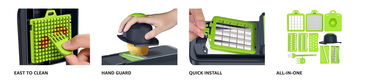 HOMEHACKS Vegetable Chopper,14-in-1 Multifunctional Food Chopper,Professional Onion Chopper with 7 Blades,Vegetable Cutter with Container for Salad,Potato,Carrot,and Garlic; Essential Kitchen Tool