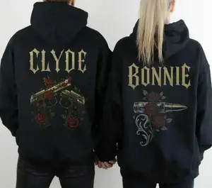 Bonnie & Clyde Matching Hoodies, Couple Outfits With Gun And Bullet Rose Design Hoodies, Street Style, Perfect Valentine’s