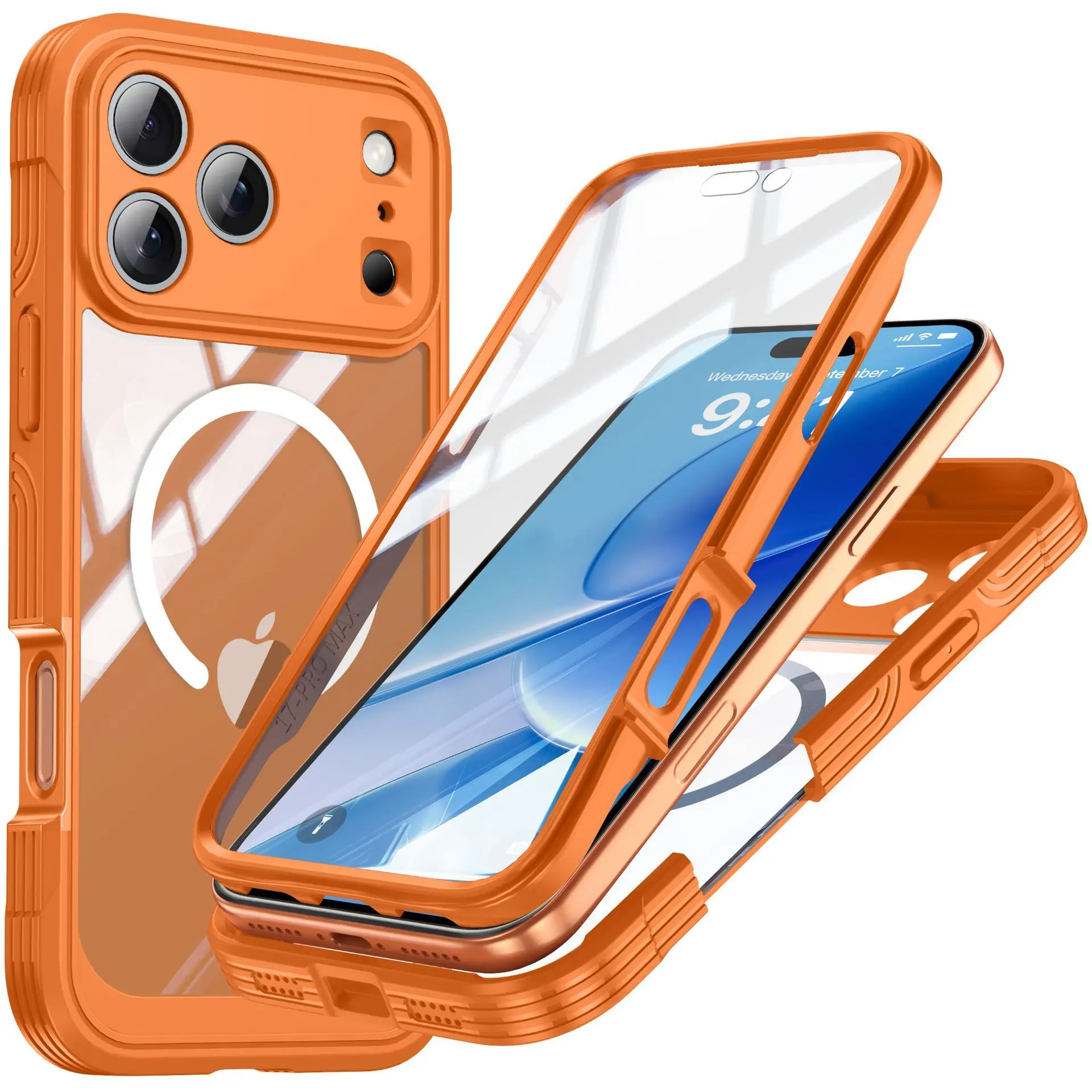For iPhone 17 Pro Max 6.9-inch/17 Pro/17 6.3-inch/17 Air 6.5-inch full body transparent three proof protective phone case, built-in glass screen protector and camera protection [with MagSafe magnetic] anti drop 17 ProMax protective case