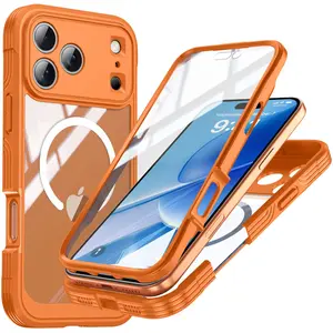For iPhone 17 Pro Max 6.9-inch/17 Pro/17 6.3-inch/17 Air 6.5-inch full body transparent three proof protective phone case, built-in glass screen protector and camera protection [with MagSafe magnetic] anti drop 17 ProMax protective case