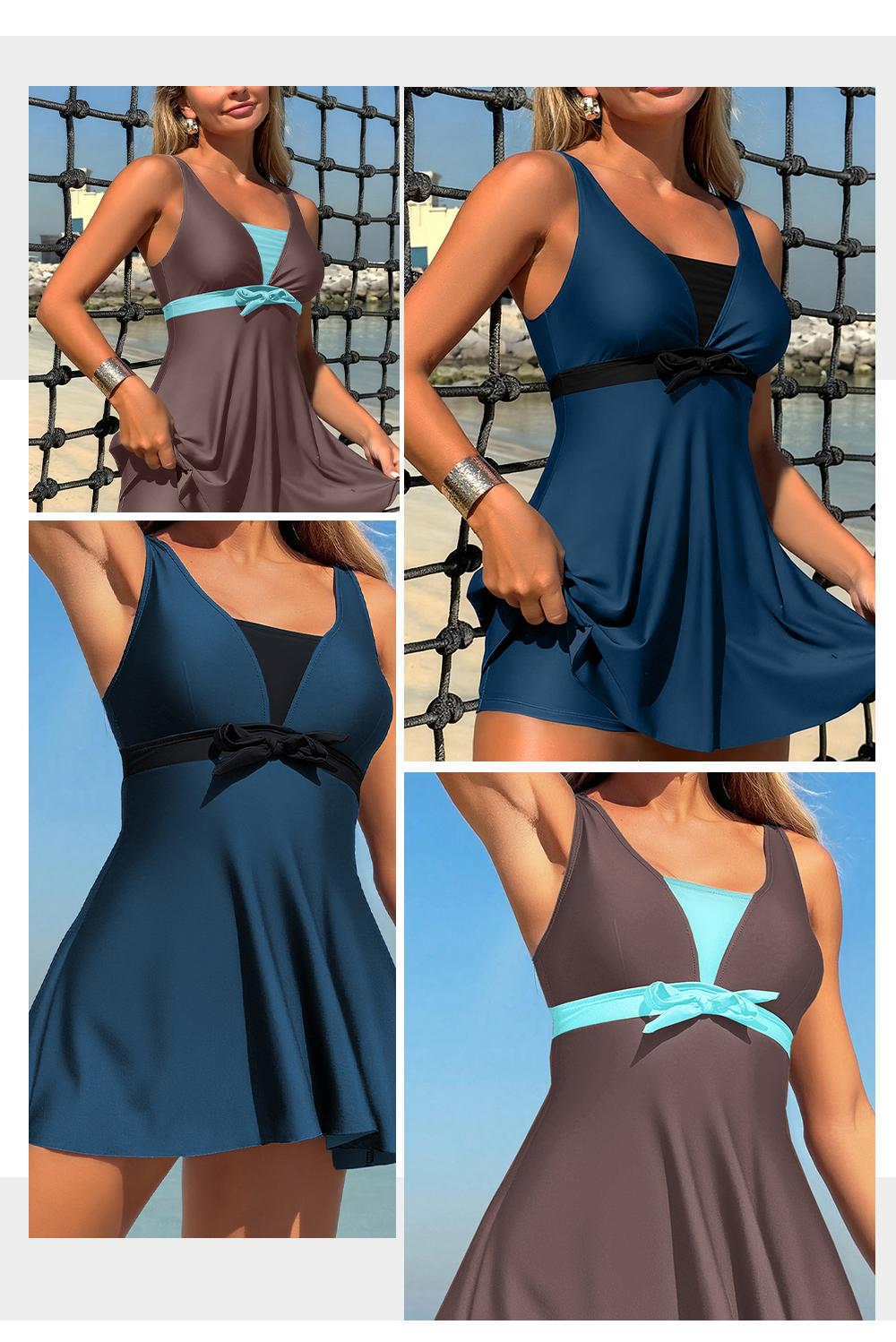 Aleumdr Women's Printed Two Piece Tankini Swimsuits Tummy Control Swim Dress High Waisted Boyshort with Pockets Soft Nylon Spandex Blend Adjustable Straps SpringStatements