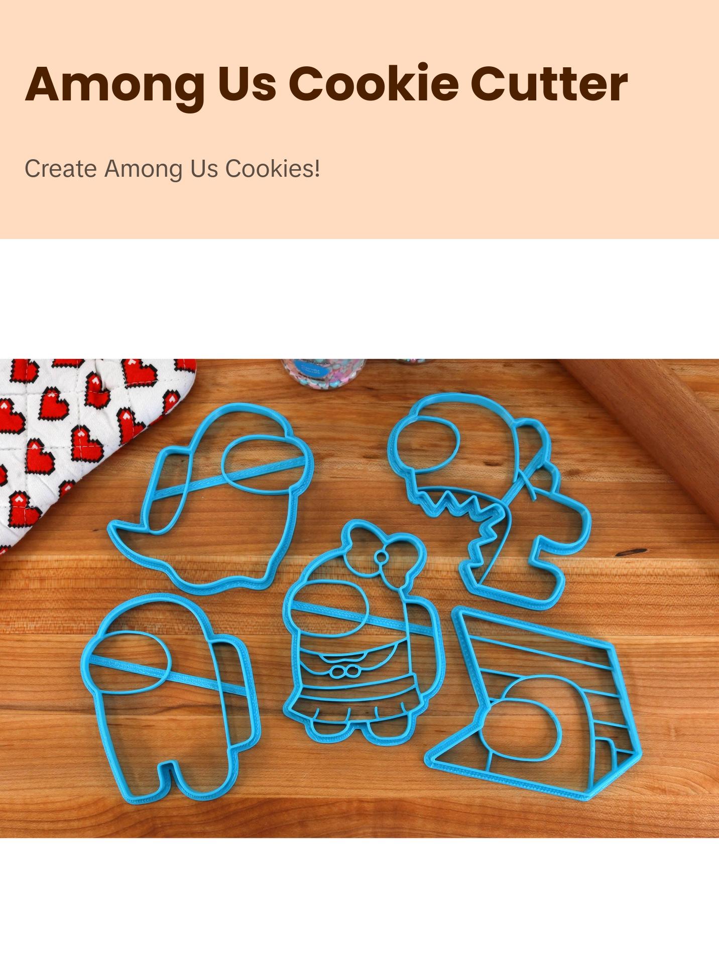 Among Us Cookie Cutters - Imposter, Vent, Schoolgirl Crewmate, Ghost Crewmate, Normal Crewmate Baking Supplies Kit Bakeware