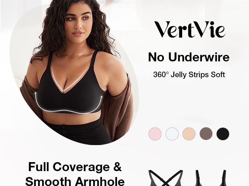 Vertvie Jelly Bras for Women No Underwire Bra Wireless Seamless Full Coverage Bralettes Convertible T Shirt Bras sport bra