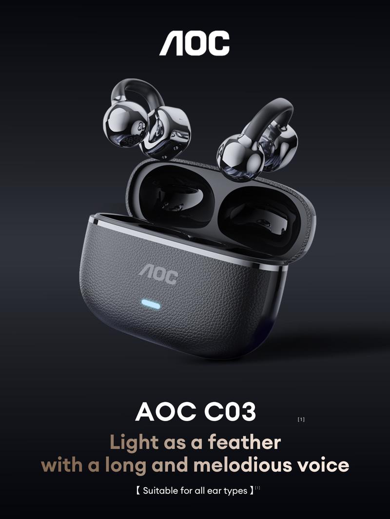 AOC ACD1501 Clip-On Wireless Headphones with 2026 Bluetooth 6.0, Faster & Stable Connection, Low Power Use, IPX5 Waterproof Audio Earbuds for Music & Calls, Comfortable for Sports & Workouts