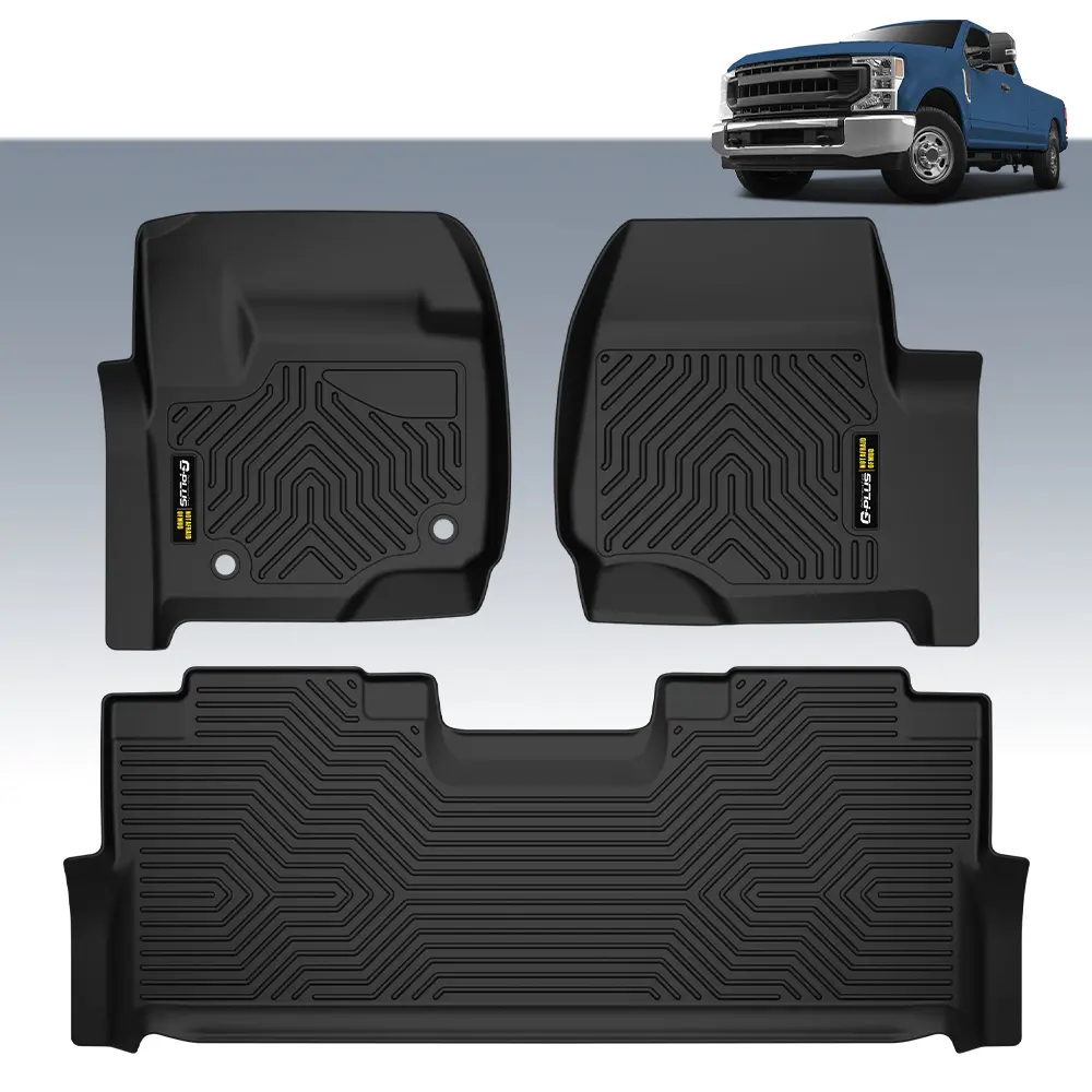 CROSSDESIGN TPE Floor Mats Fit For 17-26 F250/F350/F450/F550 Super Duty Crew Cab, Front Row Bucket Seats,All Weather Waterproof  Unique Black