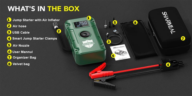 6000A Portable Car Jump Starter with Air Compressor 12VBattery Jump Starter Booster for 10 Gas and up to 9.0LDiesel Vehicles