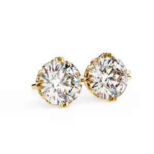 2.57 Carat Round Brilliant Diamond Solitaire Stud Earrings
