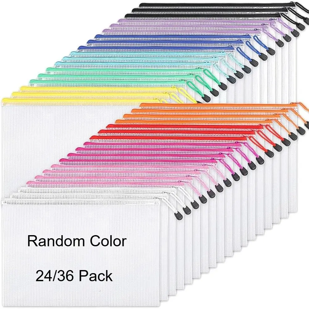 Mixed Color File Zipper Bag, 12pcs/set A4 Size File Storage Bag, File Organizer for Home, School, Office Supplies