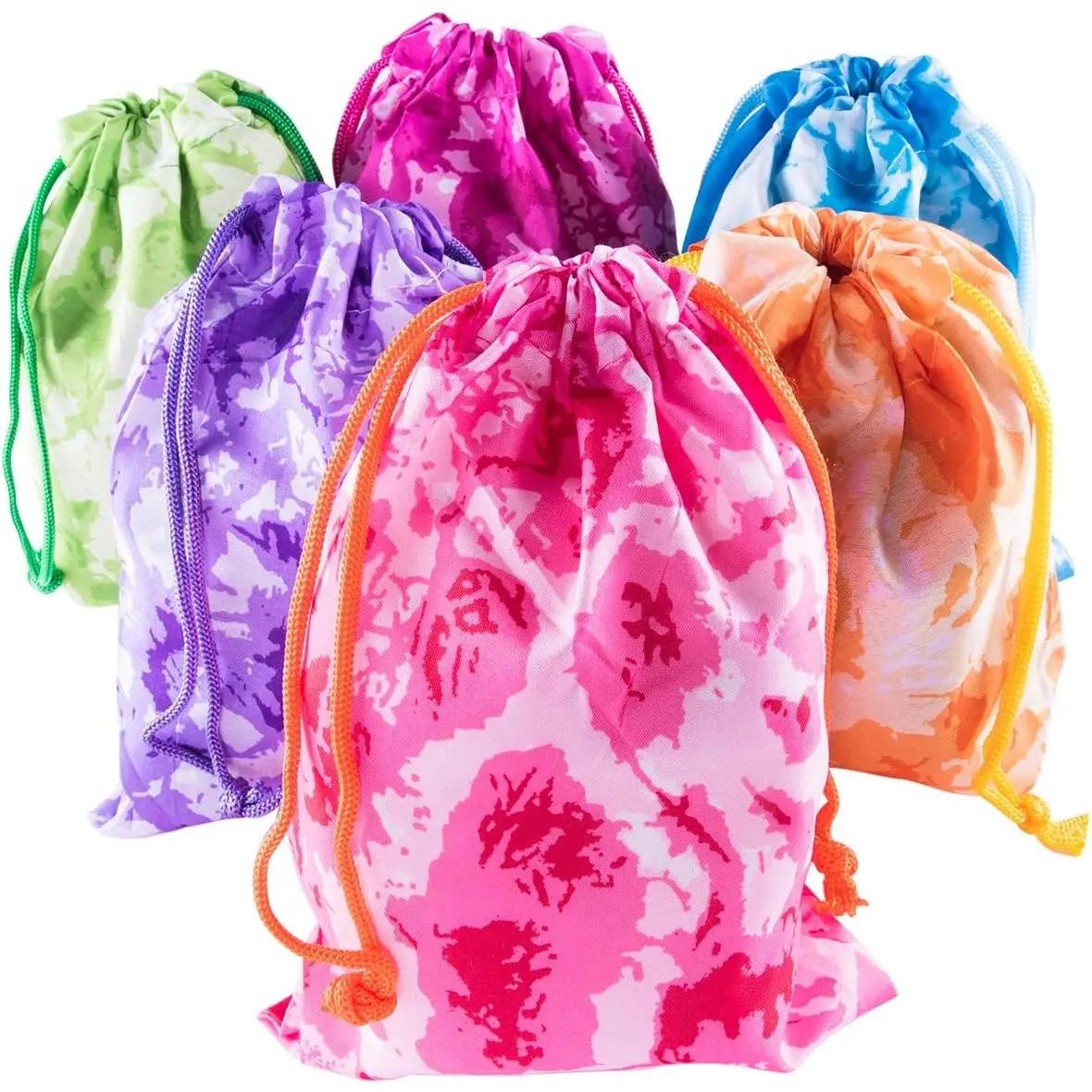 Tie-Dye Camouflage Drawstring Bags Party Favors, Arts & Crafts Activity 7"x10" (12)