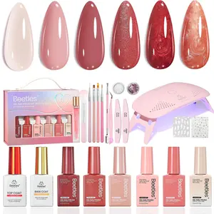 Beetles HEMA-Free Gel Nail Polish Starter Kit【Top Base Gel&Diamond Decorations&Stickers&Manicure Tools】DIY Nails Art Gift for girl Gift for woman gel x nails salon nails at home Curtics spring nail taste of spring