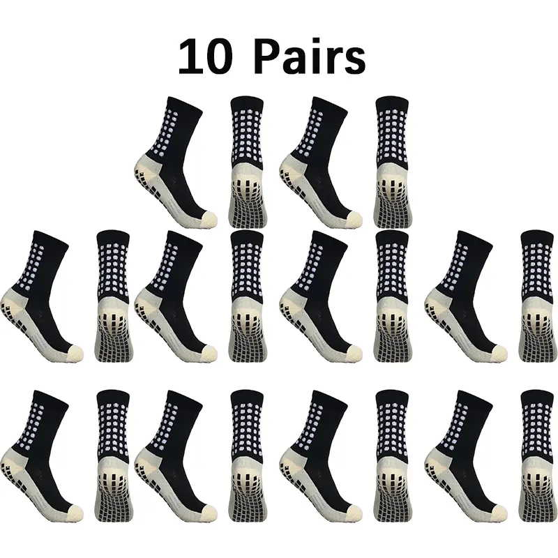 10 Pairs Non Slip Grip Socks, Anti-Skid Athletic Training Socks for Men Women, Thick Sports Grip Crew Socks for Workout, Gym
