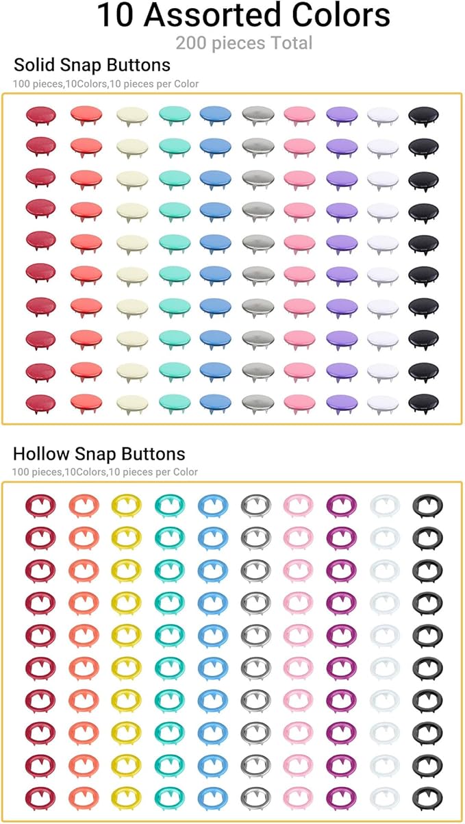 200 Sets Metal Snap Buttons with Fastener Pliers Press Tool Kit,Multicolor Mixing Hollow Sewing Snaps for Fabric,Prong Snap Button Kits for DIY Crafting Clothing Sewing (9.5mm / 800 PCS) 200 Sets Metal Snap Buttons with Fastener Pliers Press Tool Kit,Multicolor Mixing Hollow Sewing Snaps for Fabric,Prong Snap Button Kits for DIY Crafting Clothing Sewing (9.5mm / 800 PCS)