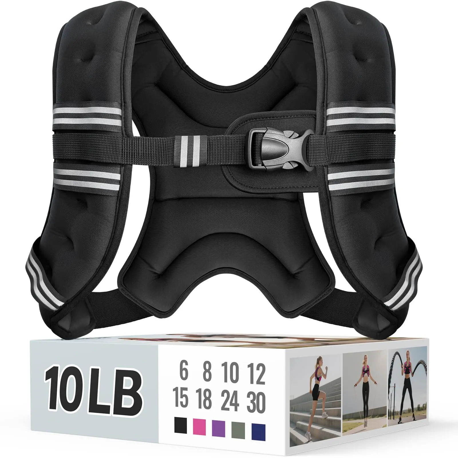 Weighted Vest, 10lb for Men Women, Reflective Stripe Adjustable Buckle, Comfortable Durable Rucking Vest for Walking Running Strength Training