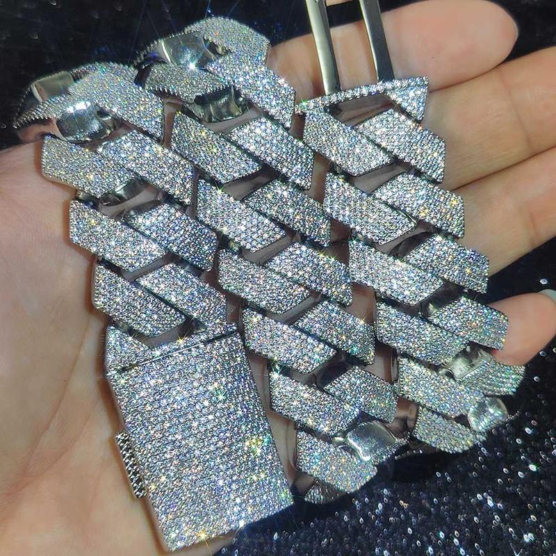 Pass Diamond Test GRA Moissanite 25mm Wide 6Rows 925 Solid Silver Cuban link chain for Rapper Hip Hop VVS Iced Out Necklace Pass Diamond Test GRA Moissanite 25mm Wide 6Rows 925 Solid Silver Cuban link chain for Rapper Hip Hop VVS Iced Out Necklace