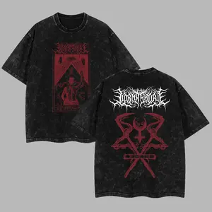 [Moshroom] Lorna Shore To the Hellfire Oversize Lightweight Acid Washed Tee Hoodie Rock Music Metal Gothic Punk Emo Grunge Post-hardcore Graphic Design Top Cotton Streetwear Game T-Shirt Crewneck Clothes Menswear Womenswear