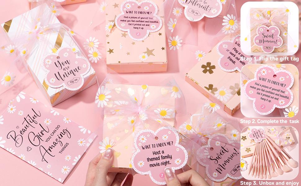 Teen Girl Gifts Trendy Stuff Valentine's Day Teenage Girls Gifts Basket Tween Birthday Gifts, Fun Girl Empower Gift with 8Boxes/10Boxes Task Tags Makeup Gift Set necklace bracelets for Her Niece Daughter Sister