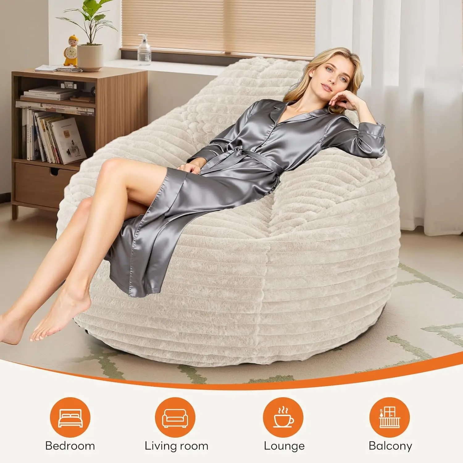 Bean Bag Sofa, 39 Inch Bean Bags for Adults and Kids, Chair with Memory Foam Filled, Bean Bag Couch with Backrest and Armrests, Comfy Sofa for Living Room, Bedroom and Dorm, Beige