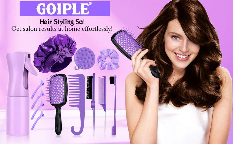 Purple 6-in-1 Hair Brush Set with Detangler & Combs for Straight Curly All Hair Types Wet Dry Adults Children 13 Counts Hair Care Kit Purple 6-in-1 Hair Brush Set with Detangler & Combs for Straight Curly All Hair Types Wet Dry Adults Children 13 Counts Hair Care Kit