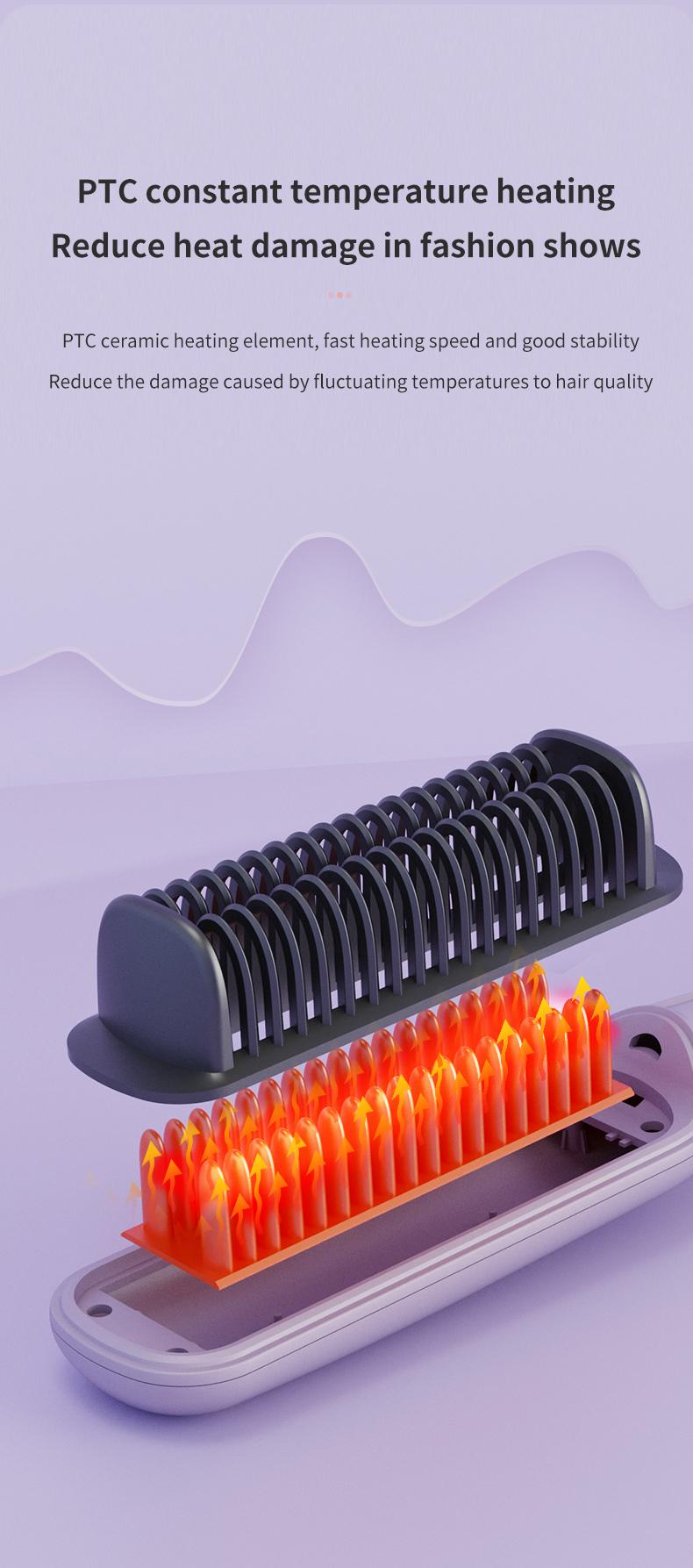 PretiHom-Hair Straightening Comb Styling Tool Anti-FrizzCurler Comfort Salon Negative lon Hair Brush StraighteningBrush Heated Hair Straightener