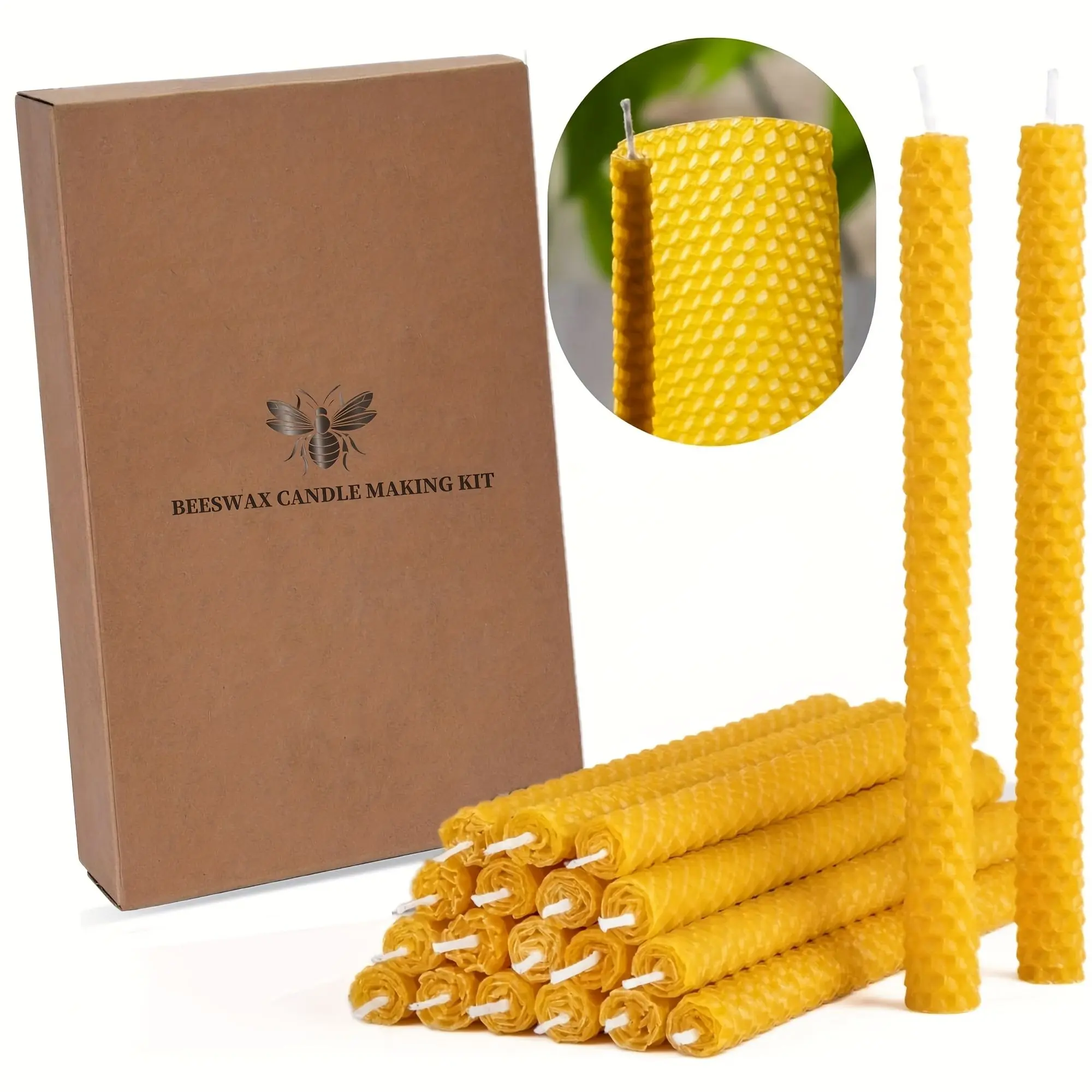 6pcs/12pcs/20pcs Natural Fragrance-Free Beeswax Taper Candles - Honeycomb Structure, Ultra-Thin Cotton Wick, Clean Burning Decorative Candles for Dinner, Thanksgiving, Specialty Gift Box Decor