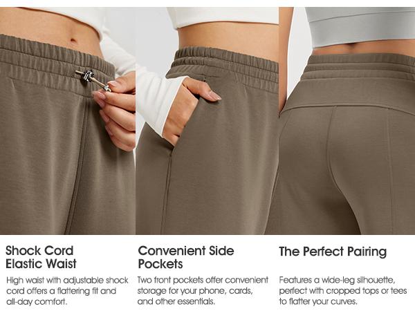 ODODOS Women's Modal Soft Wide Leg Pants with Pockets Adjustable Shockcord High Waist Casual Lounge Pants-27/29/31" Inseam Breathable Fabric