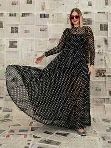 FIERCE FEMALE MESH MAXI DRESS IN POLKA DOT S-3XL