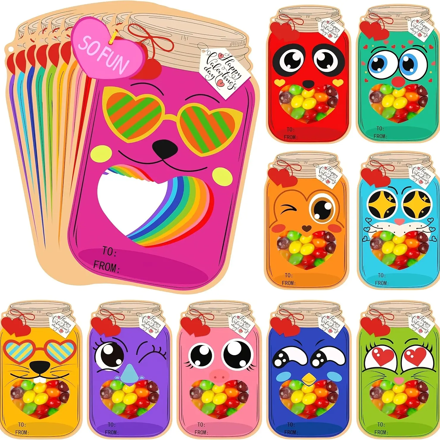 50 piece children's Valentine's Day greeting cards - Mason jar Valentine's Day gift card - Fun Valentine's Day exchange card suitable for school class party small gifts, happy exchange card classroom party gifts (excluding candy)