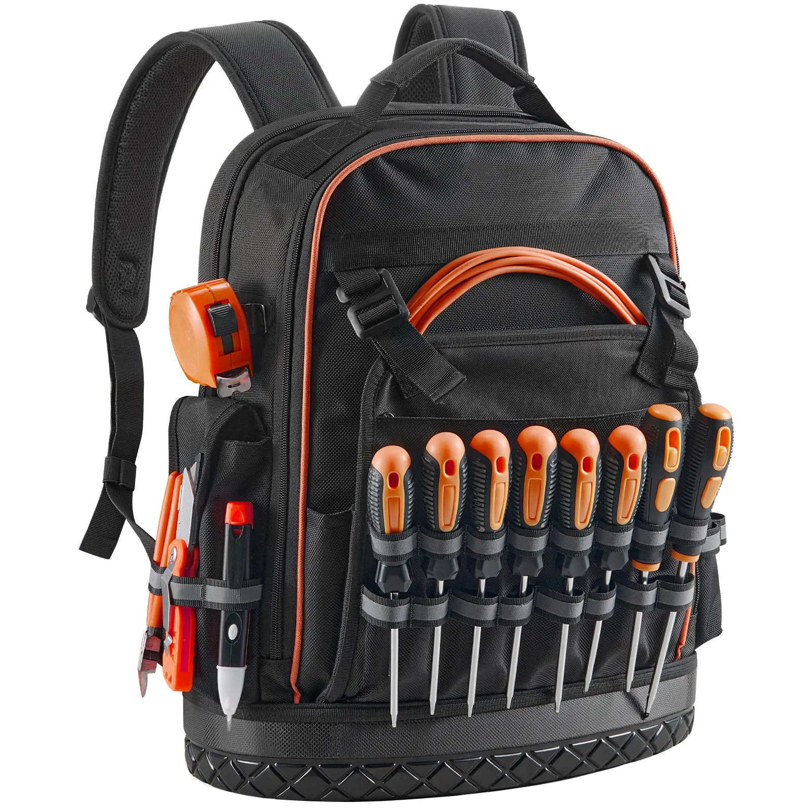 64-Pocket Tear-Resistant Oxford Fabric Tool Organizer Backpack - Heavy Duty Portable Jobsite Bag with Adjustable Buckle for Electricians (Tools and Supplies Excluded)