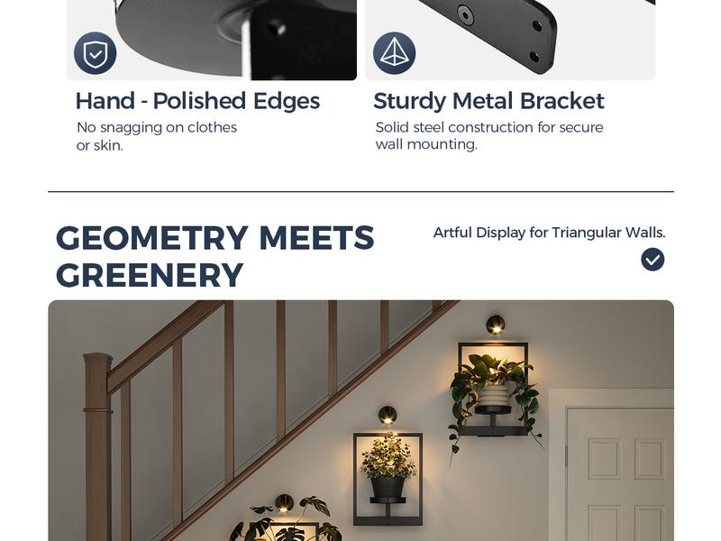 Bamworld Plant Stand with Lights Wall Planters for Indoor Plants Hanging Planter for Indoor Plants Plant Stand Indoor Wall Decor 3 Pack for Living Room Outdoor Entryway 3 Spotlights Valentine's Day Gift