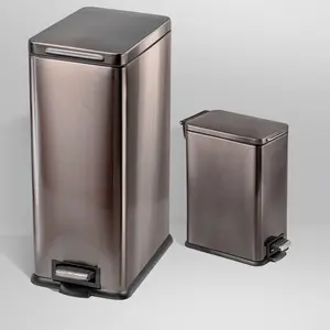 Home Zone Living 12 Gallon and 3 Gallon Slim Stainless Steel Trash Can Combo Set with Step Pedals and Soft Close Lids, Black