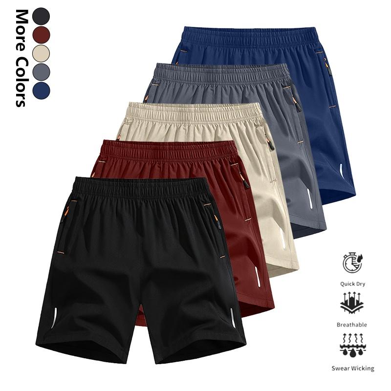 Men’s quick-dry outdoor sports shorts, 5-pack, featuring zippered pockets and a drawstring design, with reflective stripes; suitable for climbing, tennis, running, and other outdoor activities; performance running shorts; tennis sportswear; stylish design