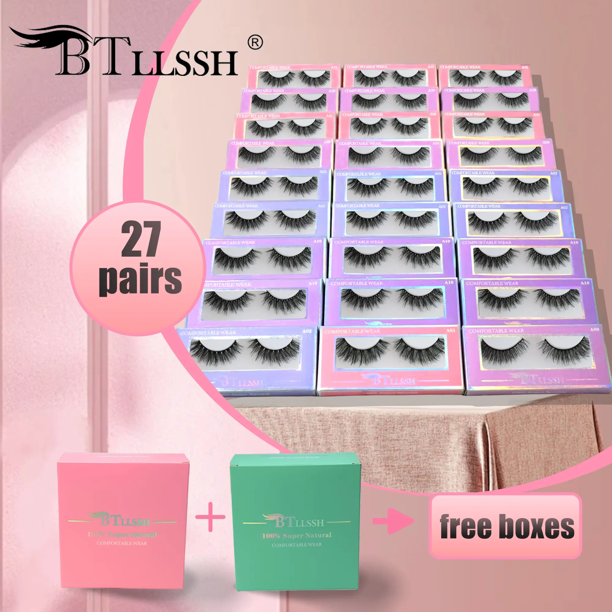BTLLSSH 18MM 27pairs-E  exclusive Faux Mink Lashes 4 Styles 100% Handmade Luxurious Lightweight False Eyelashes 27E Pairs Pack for Makeup Cosmetic Free Boxes  clusters  kit