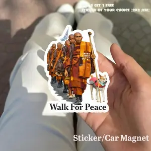 Buddhist Monks Walk For Peace Sticker, Spiritual Mindfulness Decal, Meditation Zen Sticker, Peace Walk Gift, Trendy Calm Aesthetic Sticker