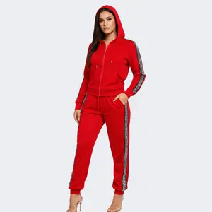 Red Glitter Trim Jacket & Sweatpants Set
