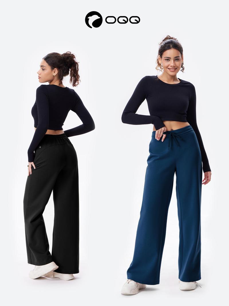 OQQ Women’s High Waist Wide Leg Lounge Pants – Soft Drawstring Relaxed Fit Casual Trousers