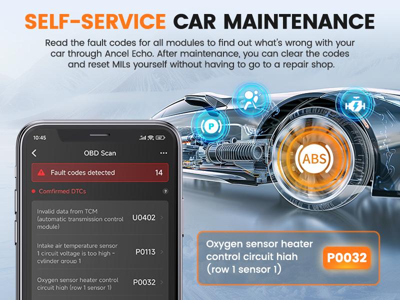 Ancel Echo OBD2 Scanner Bluetooth - All Systems Car Diagnostic Tool,  Bidirectional  Code Reader with Resets,  Battery Registration Wireless OBD2