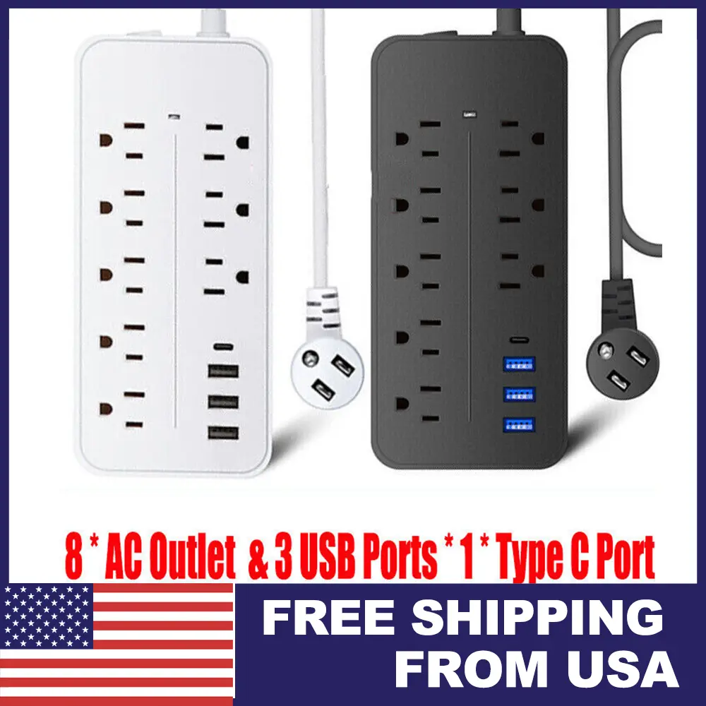 8-Outlet Power Strip with Surge Protector, 3 USB Ports & Type-C Port, 4 FT Extension Cord, Compact Design for Home, Office, and Travel Use Usb C Output Usb Universal Fit