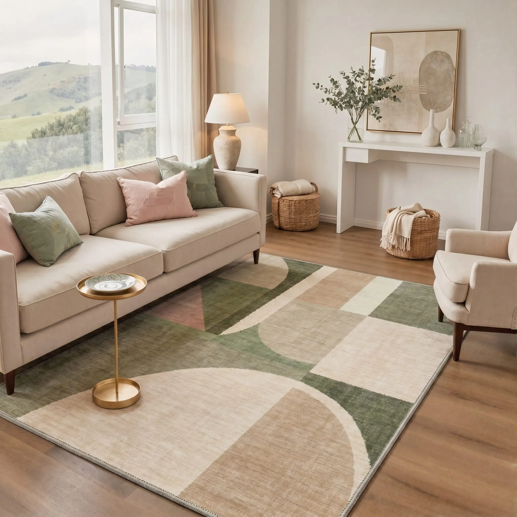【Back To School】GENIMO Area Rug – Pet Friendly, Non-Slip, Machine Washable Carpet, Soft Floor Rug, Stylish Home Decor for Living Room, Bedroom, Hallway ,ARA5092-LINEN PETAL