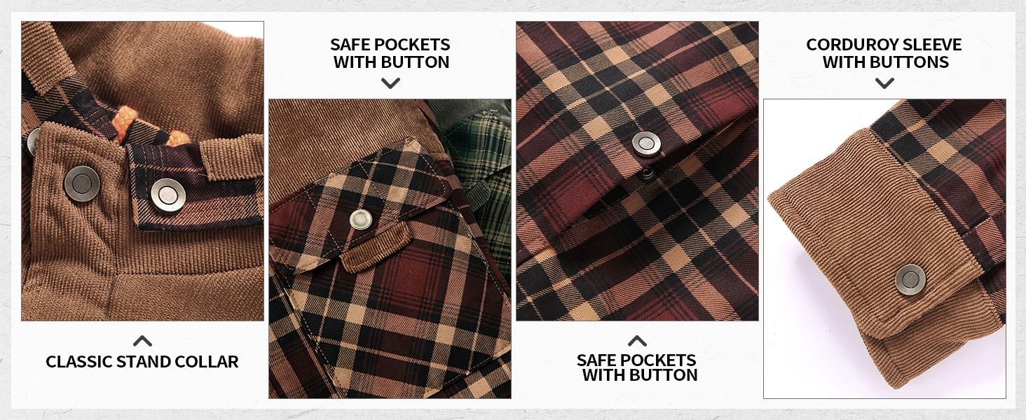 Gihuo Men's Medium Size Fleece Lined Sherpa Plaid Shirt Jacket Outdoor Warm Coats with Snap Button Front Closure & Pockets Armygreen & Cozy Outerwear Classic Menswear Soft Plaid Design Stylish Patchwork Casual Tops Checked Long Sleeve