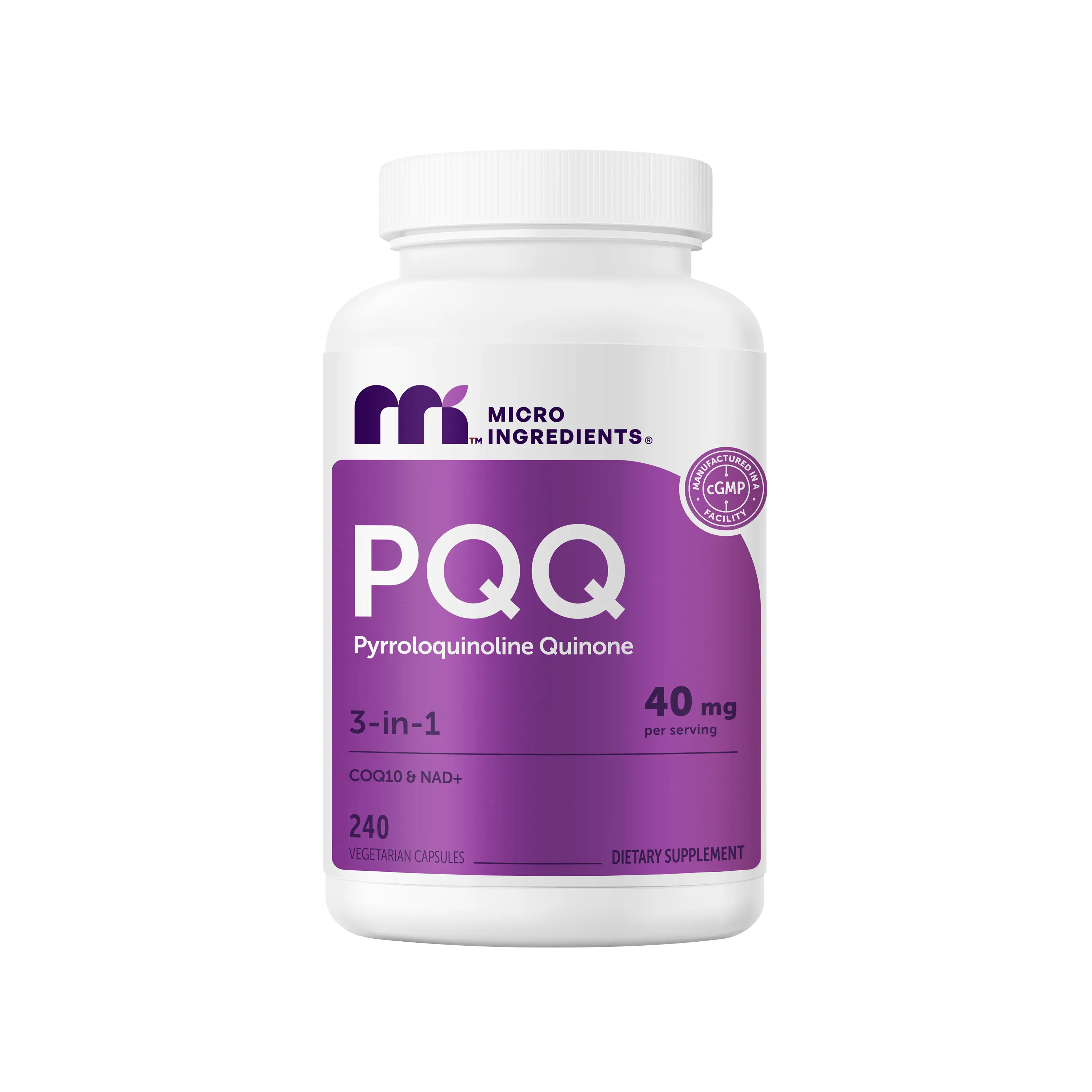 Micro Ingredients PQQ 40mg 3-in-1 Complex, 240 Vegetarian Capsules