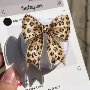 Leopard Print Bow Phone Grip, Coquette Aesthetic Phone Holder, Cute Girlie Phone Accessory