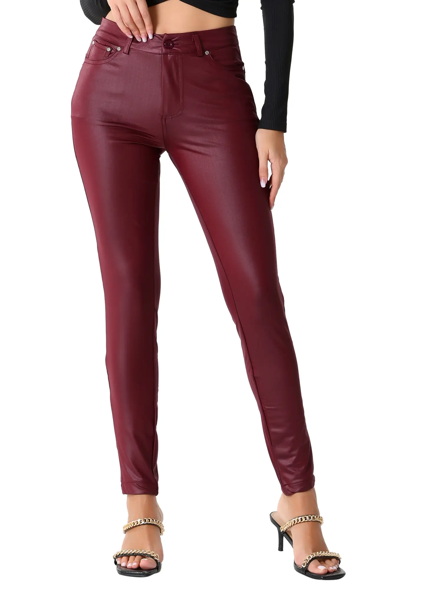 INSPIRE CHIC Faux Leather Pants Women's High Waist Stretch Slim Fit Motorcycle Legging Pants