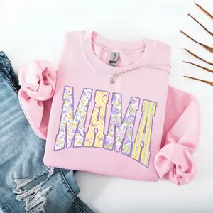 Floral Lace Mama Sweatshirt, Quilt Patchwork Mama T-Shirt, Retro Mama Sweater, Floral Mama Pullover, Gigi Crewneck Mother Gift