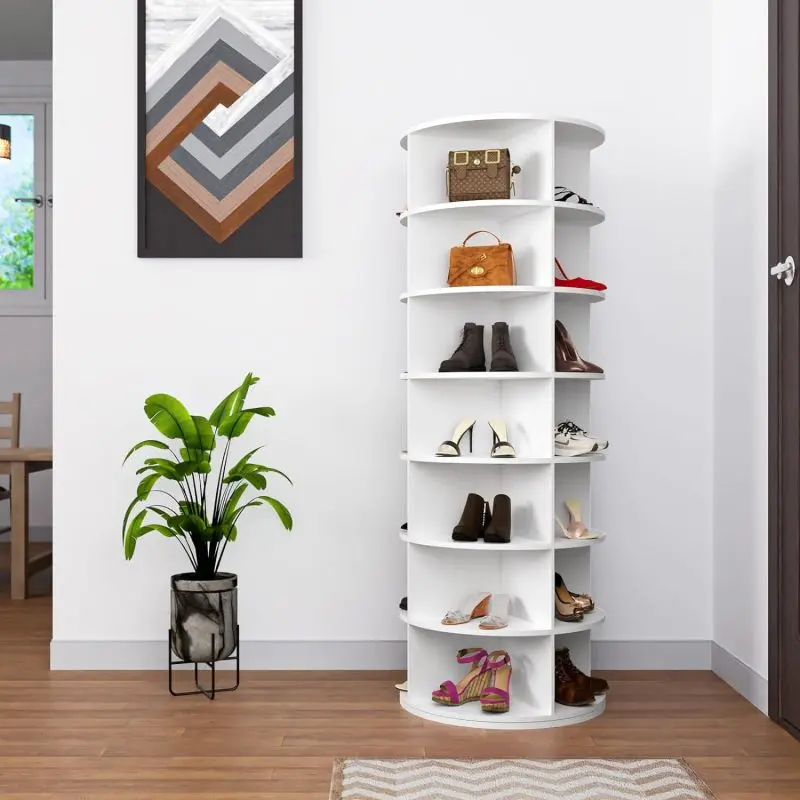 Bellemave 7-Tier Round Rotatable Shoe Storage Organizer - 360-Degree Revolving Carousel, Rigid Corner Shelf System, Round Tower for Home Decor & Room Storage, Holds Bags & Hats, Every Pair Is Easy to Spot