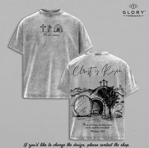 Christ Is Risen Matthew 28:6 Vintage Washed Oversized Christian T-Shirt, Heavy Cotton Faith Cross Resurrection Graphic Tee, Easter Jesus Tomb Scripture Streetwear Shirt, Unisex Religious Gift for Believers