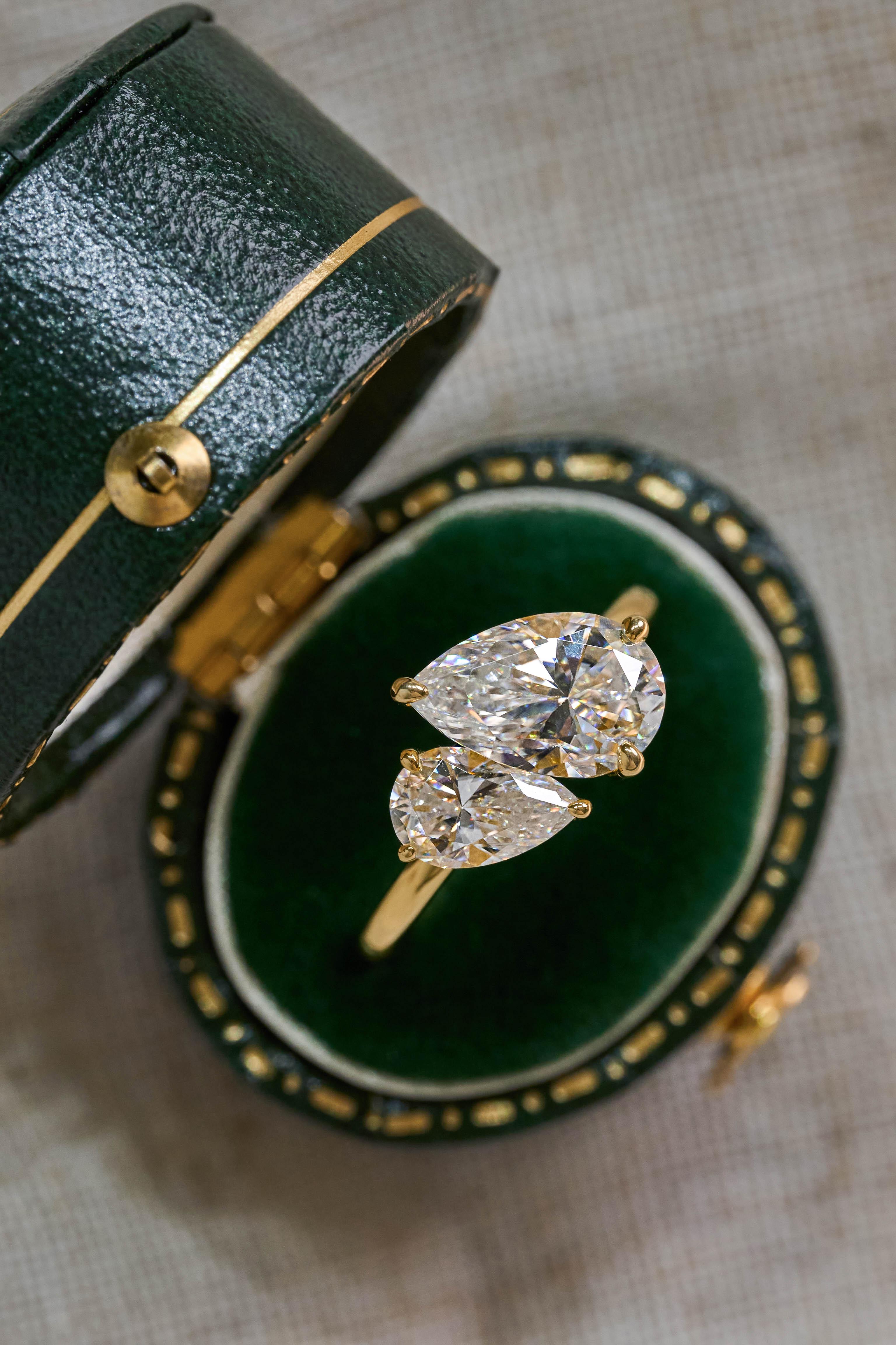 【#M247】 (Beatrice) 925 Sterling Silver Synthetic Moissanite rings Double Main Double Pear-shaped Cut D Color VVS1 Clarity 3 CT for Wedding