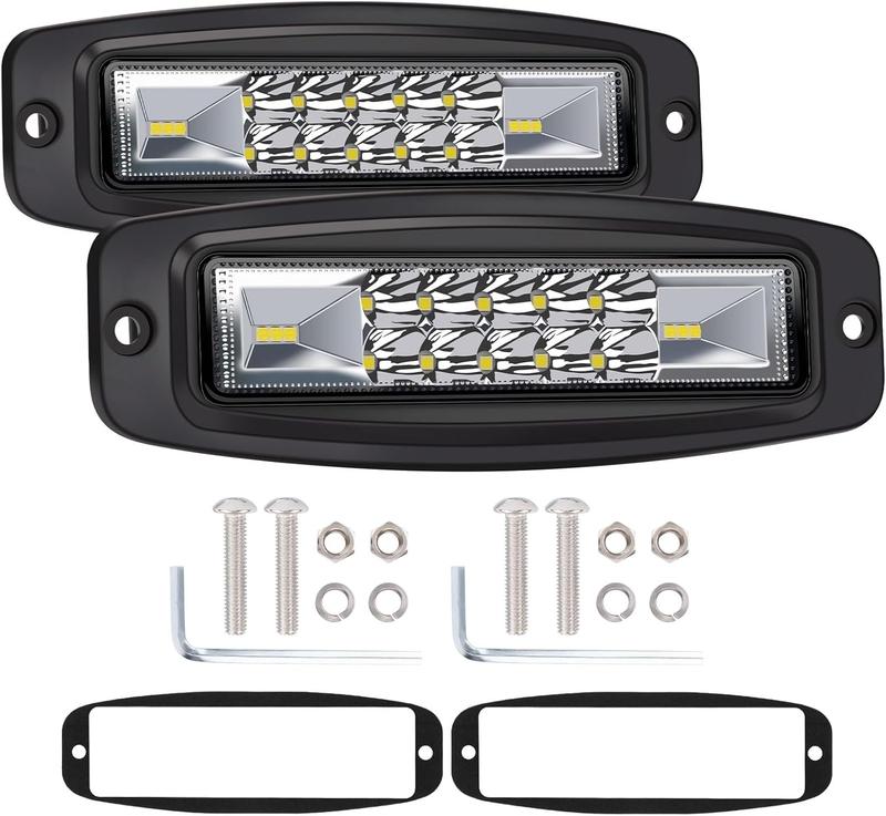 YCHOW-TECH 2-Pack 7inch Flush Mount CREE LED Light Pods, 120W 12000LM Spot Flood Combo Beam, Aluminum Housing, IP68 Waterproof 9-30V, 12V DC, Easy Install, Long-Lasting Off-Road Driving Work Lights for Truck, UTV
