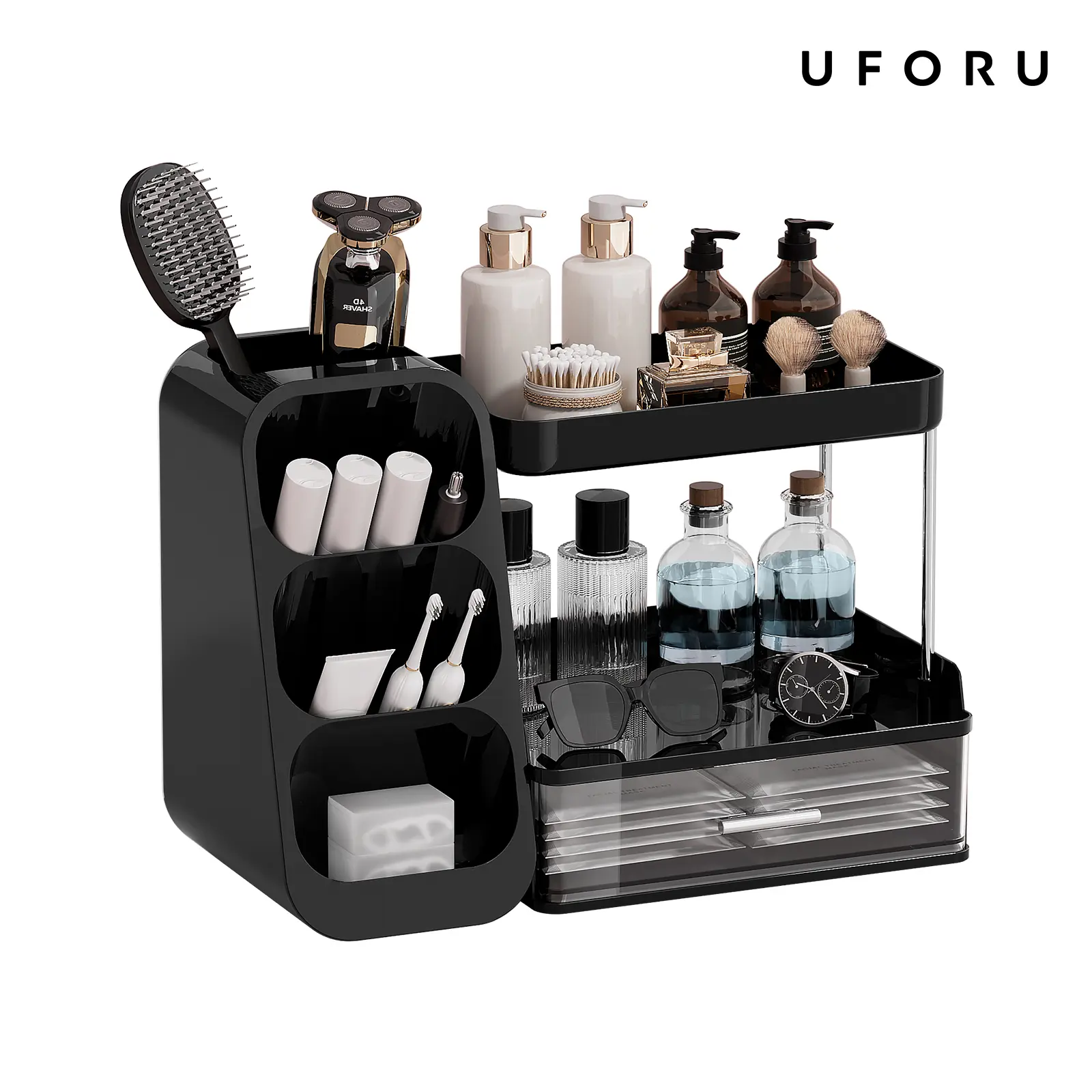 UFORU Bathroom Countertop Storage Organizer - Sturdy Metal Vanity Accessory, Easy-to-Install & Easy-to-Clean Bin for Cosmetics, Skincare, Bathroom Essentials, Makeup Organizer, Bathroom Organizer, Organizer Storage
